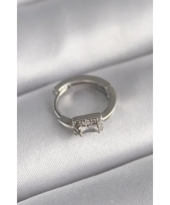 316L Çelik Gümüş Renk Kare Zirkon Taşlı Tragus Piercing