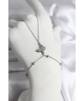 316L Çelik Gümüş Renk Kelebek Model Kadın Şahmeran