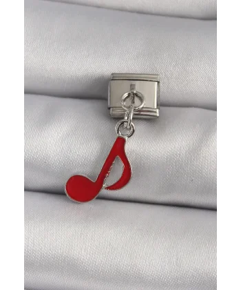 316L Çelik Gümüş Renk Kırmızı Nota Model Nomination Charm