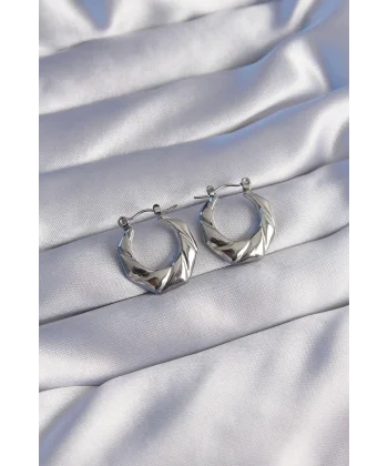 316L Çelik Gümüş Renk Kıvrımlı Görünüm Geometrik Model Küpe