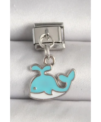 316L Çelik Gümüş Renk Mavi Balina Model Nomination Charm