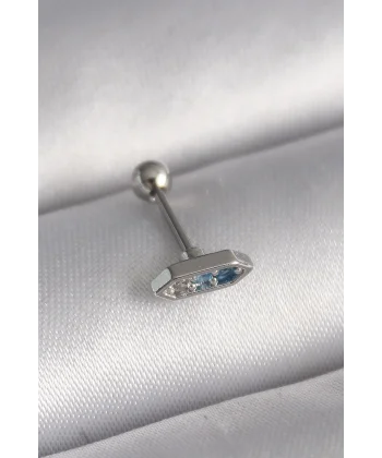 316L Çelik Gümüş Renk Mavi Zirkon Taşlı Tragus Piercing
