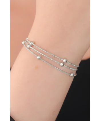 316L Çelik Gümüş Renk Minimal Top Figür Kadın Bileklik