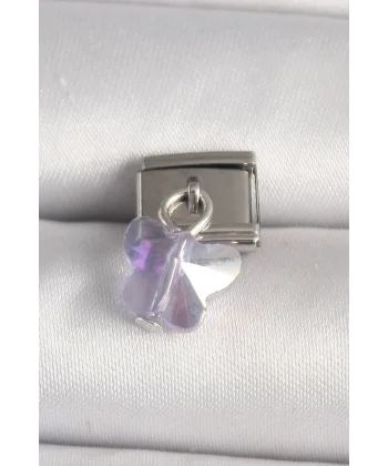 316L Çelik Gümüş Renk Mor Zirkon Taşlı Nomination Charm