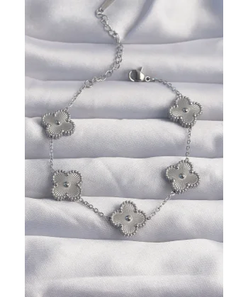 316L Çelik Gümüş Renk Motifli Yonca Bileklik