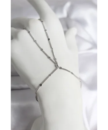 316L Çelik Gümüş Renk Parçalı Ezme Zincir Model Kadın Şahmeran