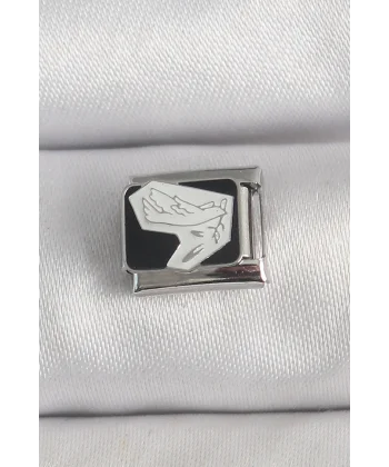 316L Çelik Gümüş Renk Siyah Beyaz Kuş İşlemeli Nomination Charm