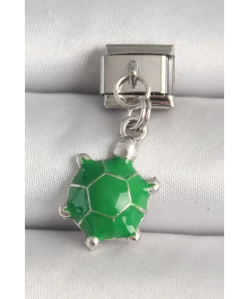 316L Çelik Gümüş Renk Yeşil Kaplumbağa Model Nomination Charm