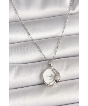 316L Çelik Gümüş Renk Zincir Beyaz Mineli Gün Batımı Model Kadın Kolye