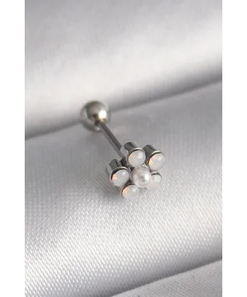 316L Çelik Gümüş Renk Zirkon Taşlı Çiçek Model Tragus Piercing