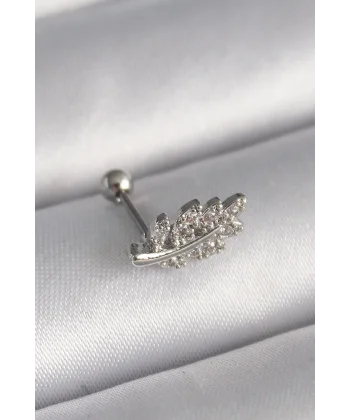 316L Çelik Gümüş Renk Zirkon Taşlı Dal Tragus Piercing