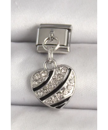 316L Çelik Gümüş Renk Zirkon Taşlı Kalp Model Nomination Charm