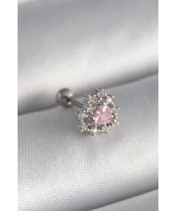 316L Çelik Gümüş Renk Zirkon Taşlı Kalp Tragus Piercing