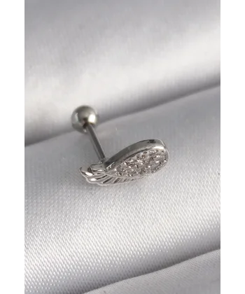 316L Çelik Gümüş Renk Zirkon Taşlı Kanat Tragus Piercing