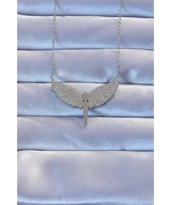 316L Çelik Gümüş Renk Zirkon Taşlı Mikail Kolye