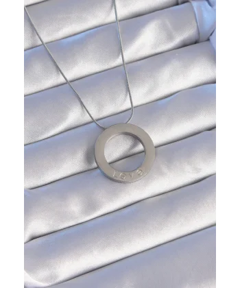 316L Çelik Gümüş Renk Zirkon Taşlı Model Kolye