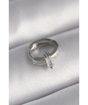 316L Çelik Gümüş Renk Zirkon Taşlı Tragus Piercing