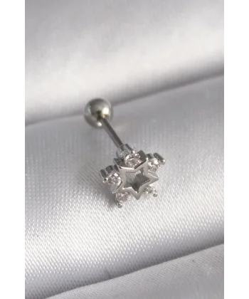316L Çelik Gümüş Renk Zirkon Taşlı Yıldız Model Tragus Piercing
