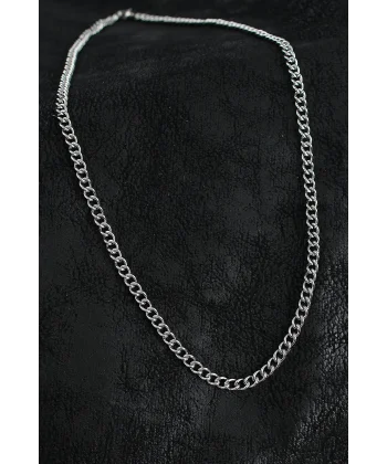 316L Çelik Klasik Oval Zincir Model Gümüş Renk Erkek Kolye