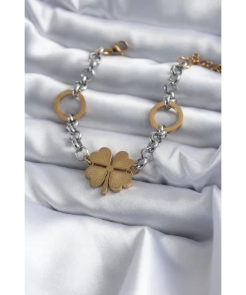 316L Çelik Mix Renk Zincir Model Yonca Figür Kadın Bileklik