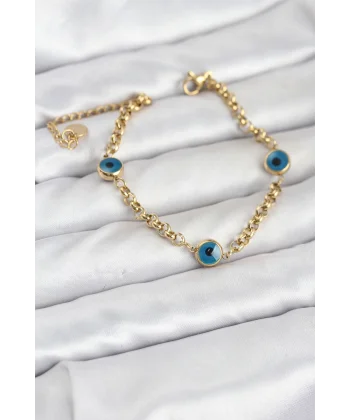 316L Çelik Nazar Model Gold Renk Kadın Bileklik