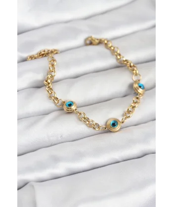 316L Çelik Nazar Model Gold Renk Kadın Bileklik