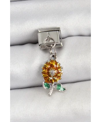 316L Çelik Sallantılı Ayçiçeği Model Gümüş Renk Nomination Charm