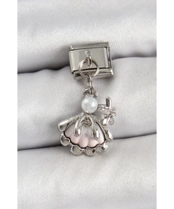 316L Çelik Sallantılı İnci Detaylı İstiridye Model Gümüş Renk Nomination Charm