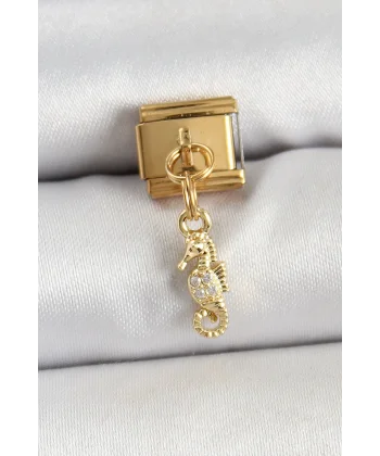 316L Çelik Sallantılı Zirkon Taşlı Çiçek Model Gold Renk Nomination Charm