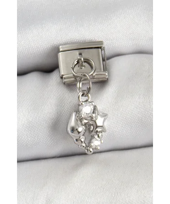 316L Çelik Sallantılı Zirkon Taşlı Deniz Kabuğu Ve Yıldız Model Gümüş Renk Nomination Charm