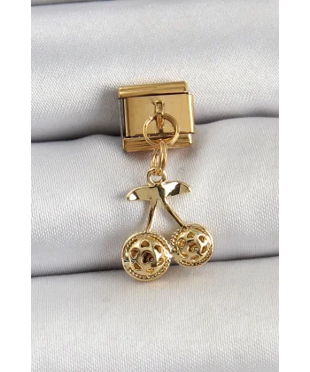 316L Çelik Sallantılı Zirkon Taşlı Fiyonk Model Gold Renk Nomination C316L Çelik Sallantılı Kiraz Model Gold Renk Nomination Charm