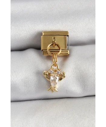 316L Çelik Sallantılı Zirkon Taşlı Yengeç Model Gold Renk Nomination Charm