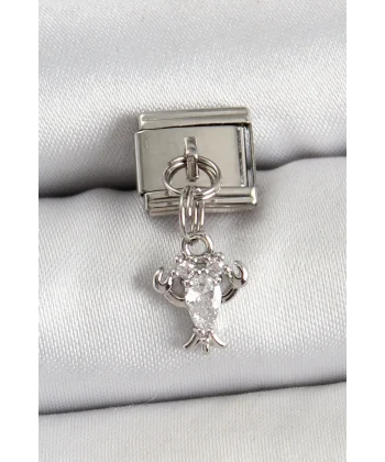 316L Çelik Sallantılı Zirkon Taşlı Yengeç Model Gümüş Renk Nomination Charm