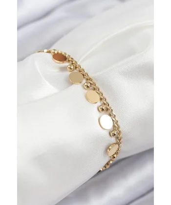 316L Çelik Sıralı Pul Model Gold Renk Kadın Bileklik