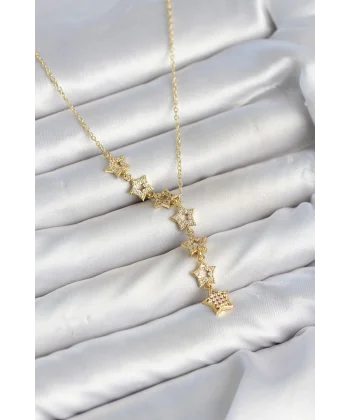 316L Çelik Yıldız Model Gold Renk Zirkon Taşlı Kadın Kolye
