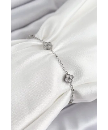 316L Çelik Yonca Model Gümüş Renk Kadın Bileklik