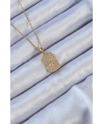 316L Çelik Zincir Altın Renk Zirkon Taşlı Kutup Yıldızlı Vintage Kolye