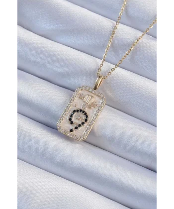 316L Çelik Zincir Altın Renk Zirkon Taşlı Minimal Papatya Figürlü Tarot Kolye