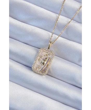 316L Çelik Zincir Altın Renk Zirkon Taşlı Yüz Figürlü Tarot Kolye