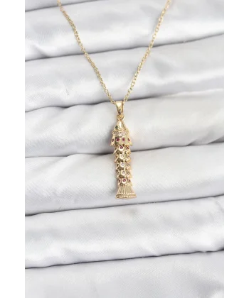 316L Çelik Zincir Gold Renk Balık Model Zirkon Taşlı Kadın Kolye