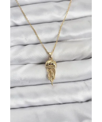 316L Çelik Zincir Gold Renk Deniz Anası Model Zirkon Taşlı Kadın Kolye