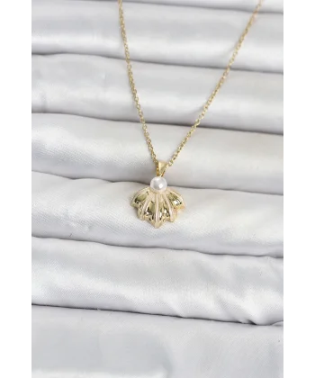 316L Çelik Zincir Gold Renk Deniz Kabuğu Model Kadın Kolye