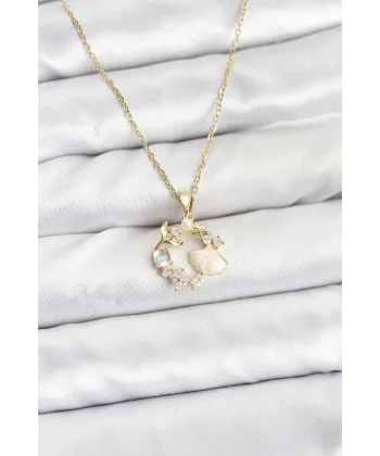 316L Çelik Zincir Gold Renk Deniz Tema Model Zirkon Taşlı Kadın Kolye