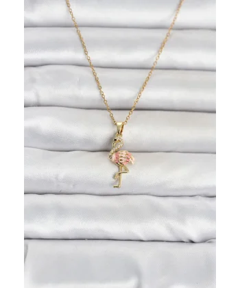 316L Çelik Zincir Gold Renk Flamingo Model Kadın Kolye