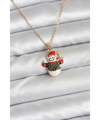 316L Çelik Zincir Gold Renk Kardan Adam Figürlü Yılbaşı Temalı Kadın Kolye