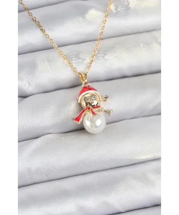 316L Çelik Zincir Gold Renk Kardan Adam Model Yılbaşı Temalı Kadın Kolye