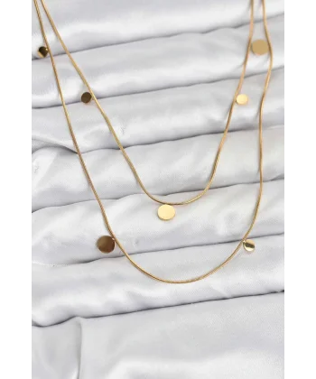 316L Çelik Zincir Gold Renk Pullu Kadın Kolye