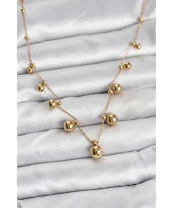 316L Çelik Zincir Gold Renk Topçuklu Kolye