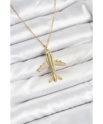 316L Çelik Zincir Gold Renk Uçak Model Kadın Kolye