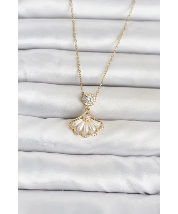 316L Çelik Zincir Gold Renk Yelpaze Model Kadın Kolye